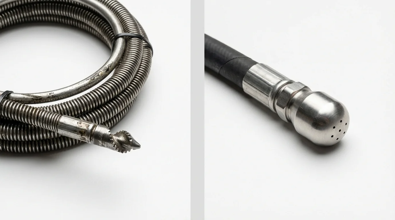 Drain snake cable and hydro jetting nozzle used for drain cleaning in Hawkinsville, GA