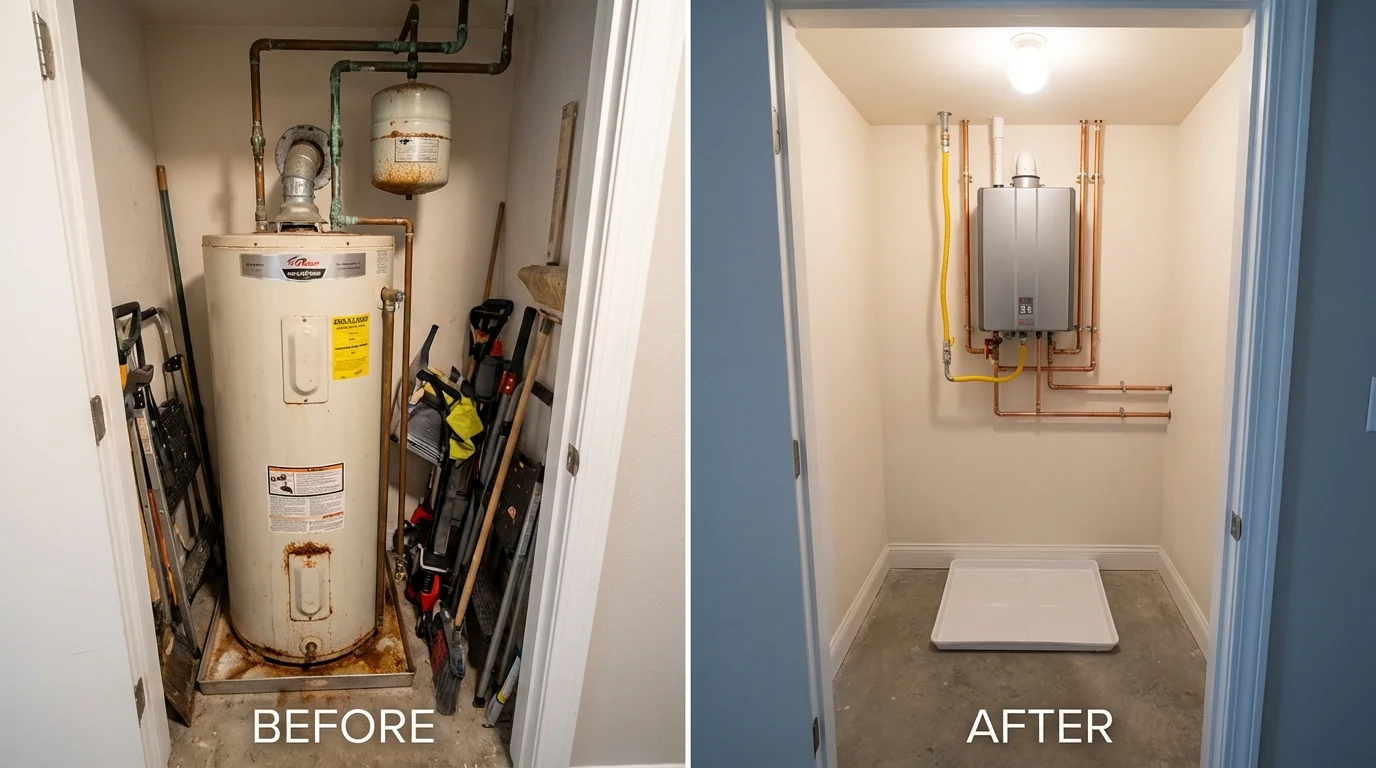 Tank water heater versus wall-mounted tankless unit comparison for Hawkinsville, GA homeowners