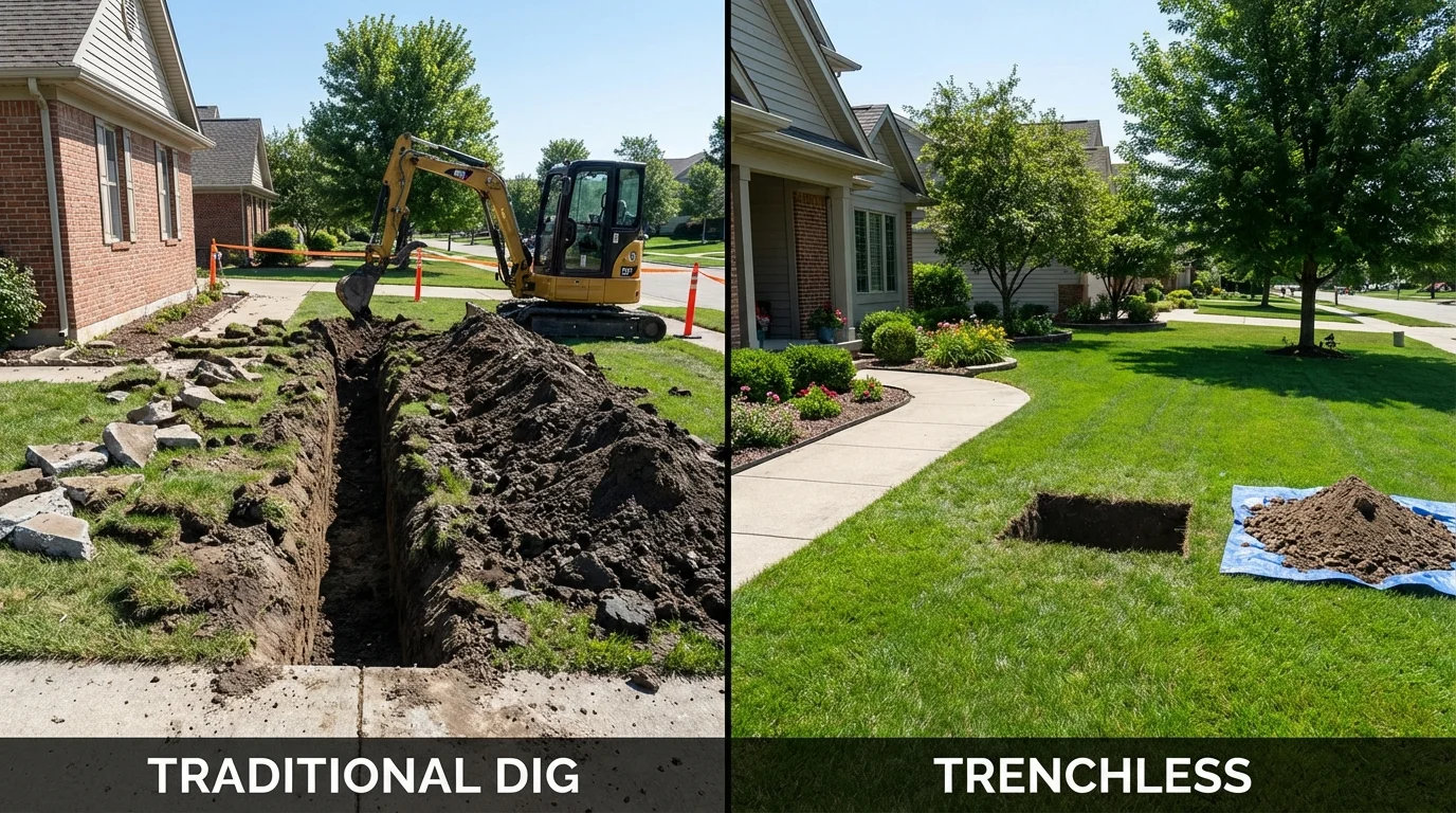 Trenchless sewer repair with minimal yard damage versus traditional excavation in Hawkinsville, GA
